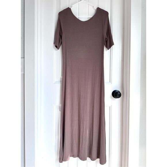 In Loom Dress Womens M Tan Brown Midi Ribbed Stretch Sexy Minimalist Modern - Picture 3 of 7